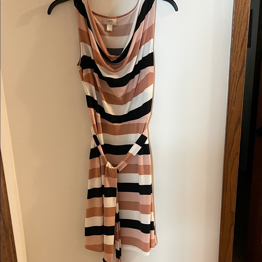 LOFT Multicolor Striped Cowl Neck Dress
